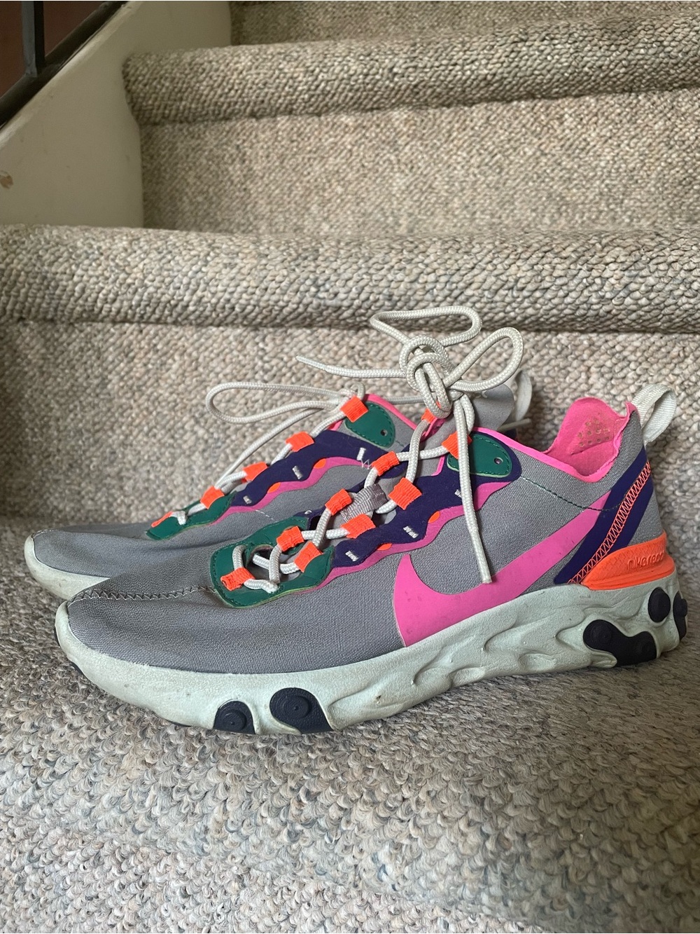 Nike React Element 55 ‘Wolf Grey Fuschia’ Techware Athleisure Sneakers Size 8